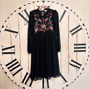 Black Embroidery Polka Dot Dress
